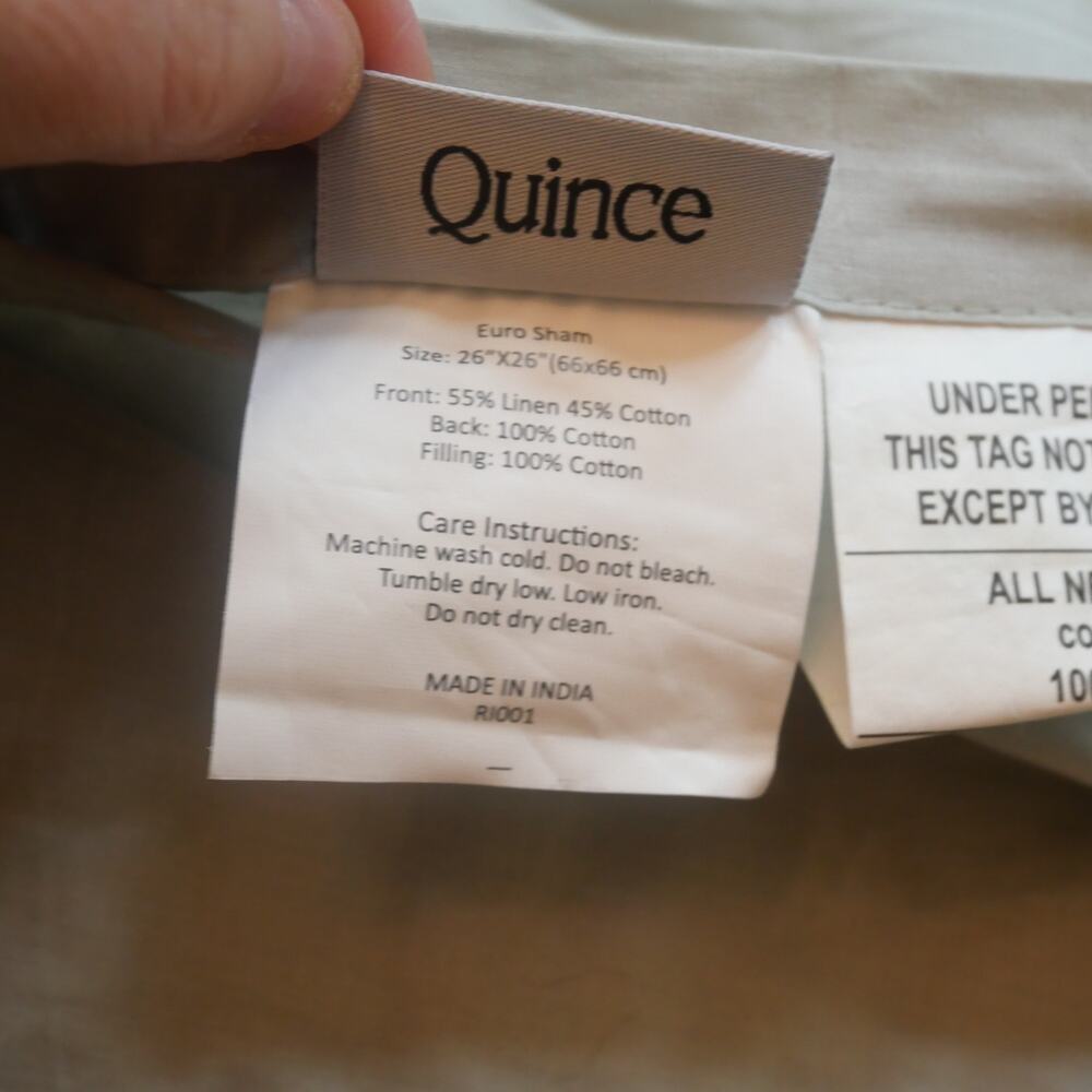 Quince Euro Sham Willowleaf  European Linen Cotton Stitch Quilted Green  NEW - Picture 5 of 5